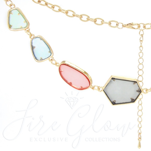 Multicolor Resin Pendant Necklace Gold Tone - Picture 3 of 8